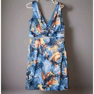 Donna Ricco Blue Cocktail Dress Womens Size 14 Mini Satin Zip Twee Bright Colors